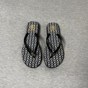 Tory Burch Women’s Vintage Geometric Black Logo Flip Flop Sandals